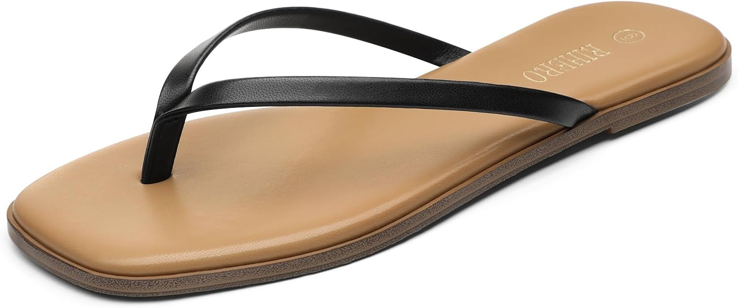 Rihero Women's Square Toe Flip Flops Thong Flat Sandals | Amazon (US)