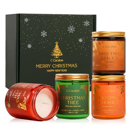 4Pack/28oz Christmas Soy Candles Gift Set Non-Toxic Aromatherapy Scented Holiday Candles for Chritmas Gifts Home Decor, Luxury Vinilla/Apple/Eucalyptus/Rose Jar Candle, Winter Candle Set for Women Men | Amazon (US)
