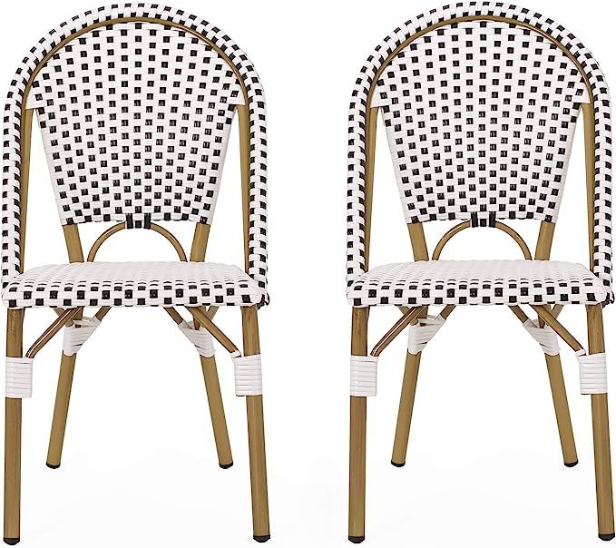 Christopher Knight Home Philomena Outdoor French Bistro Chair (Set of 2), Black + White + Bamboo ... | Amazon (US)