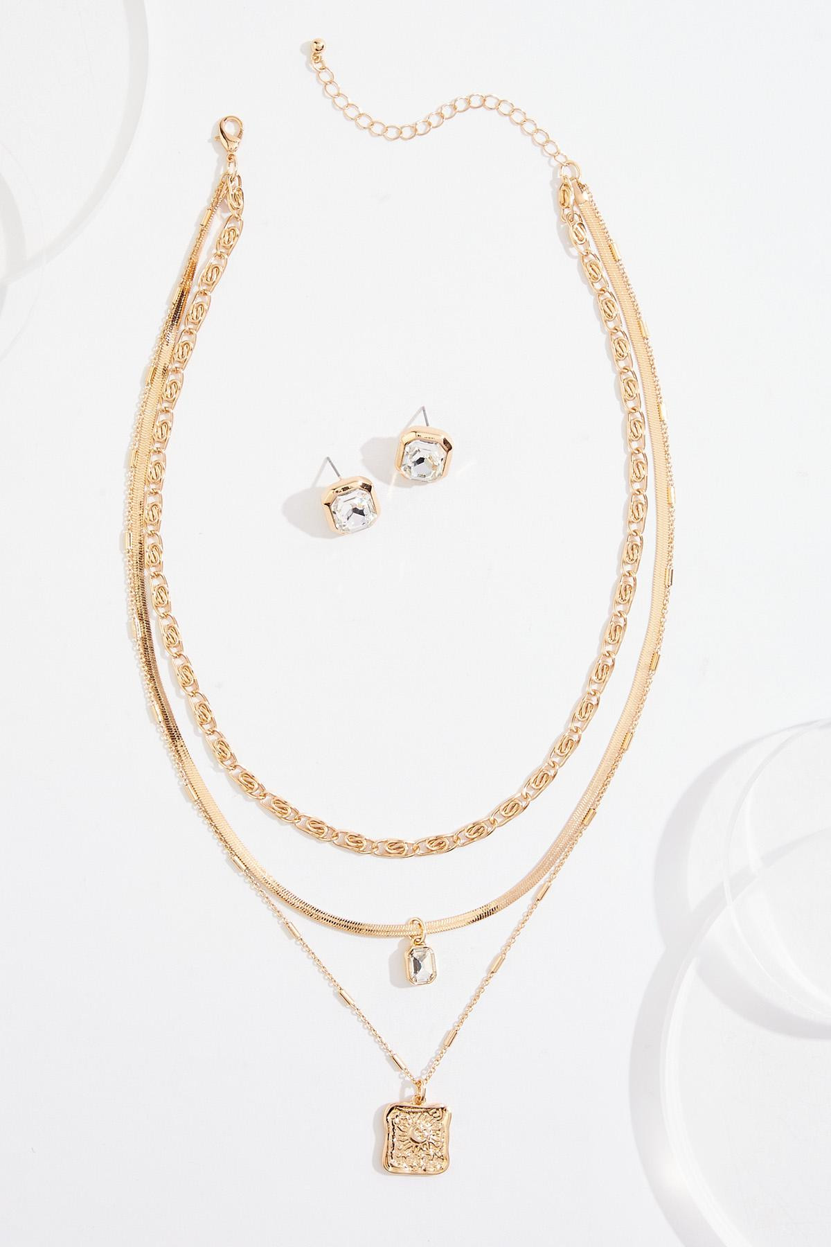 Delicate Bezel Layered Necklace Set | Cato Fashions