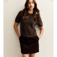 Women's Dark Brown Fluffy Knit Puff Sleeve T-Shirt New Look | New Look (UK)
