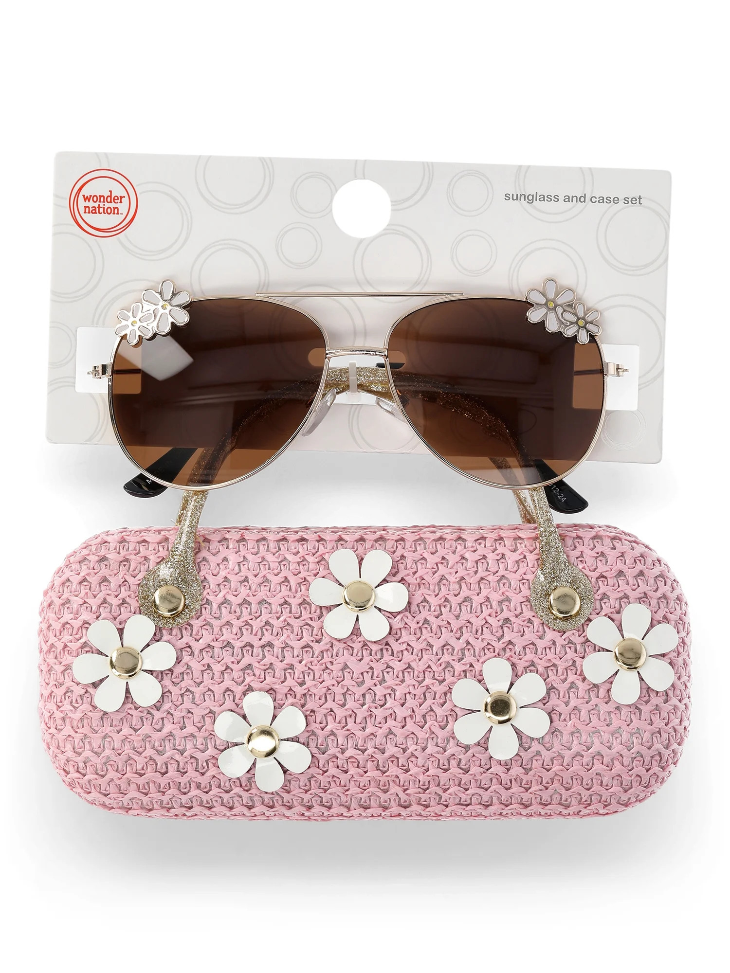 Wonder Nation Girls Daisy Sunglasses and Faux Straw Case Set, 2-Piece | Walmart (US)