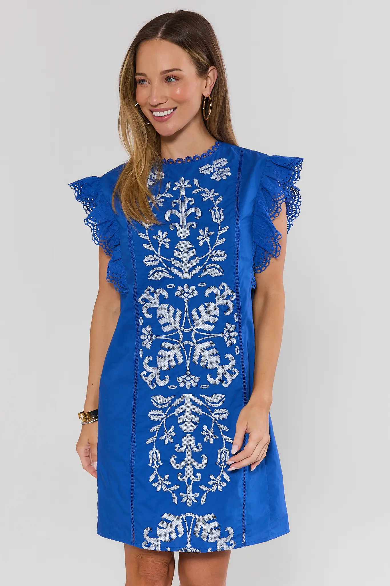 Blue Flutter Sleeve Short Dress | Avara