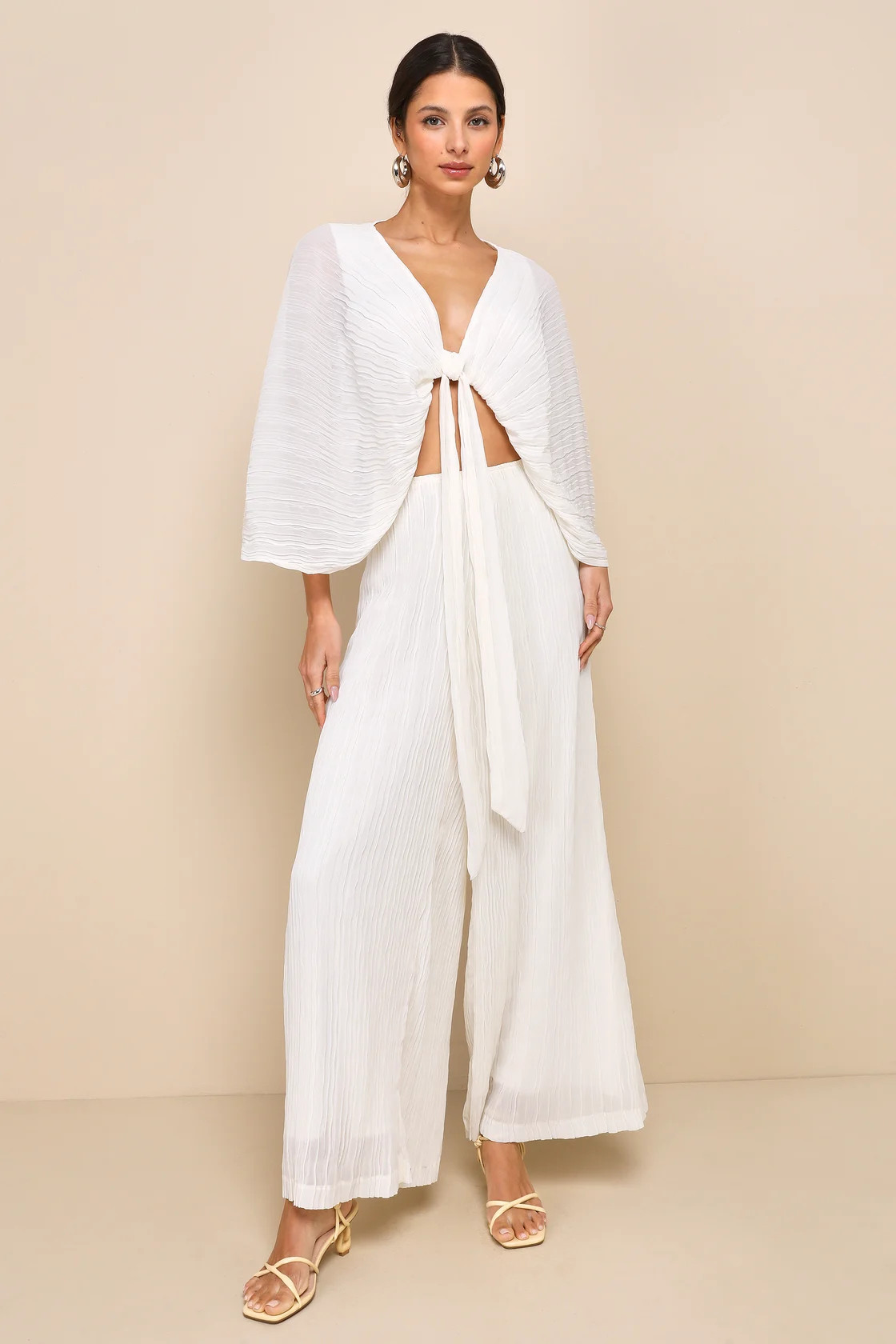 Pristine Presence Ivory Plisse High-Waisted Wide-Leg Pants | Lulus