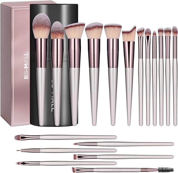 BS-MALL Makeup Brush Set 18 Pcs Premium Synthetic Foundation Powder Concealers Eye shadows Blush ... | Amazon (US)