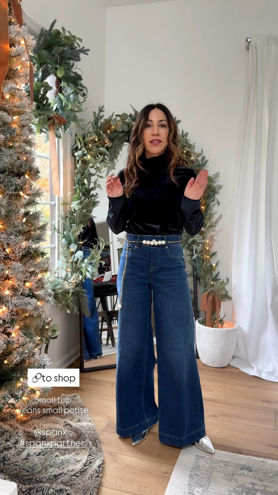 @spanx
#spanxpartner 
Small velvet turtleneck, small, short, wide leg jeans

#LTKSaleAlert #LTKFindsUnder100 #LTKCyberWeek