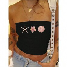 Beach Vacation Collage Aesthetic Ocean Starfish Pearl Print Women's Summer Tube Top | SHEIN