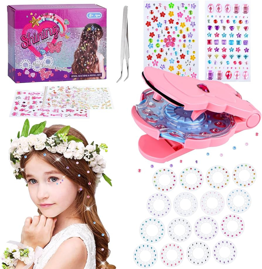 SEMKOTREE Hair Gem Stamper, Hair Gems Bedazzler Kit with 420 Rhinestones, Jewels Machine Stamp, G... | Amazon (UK)