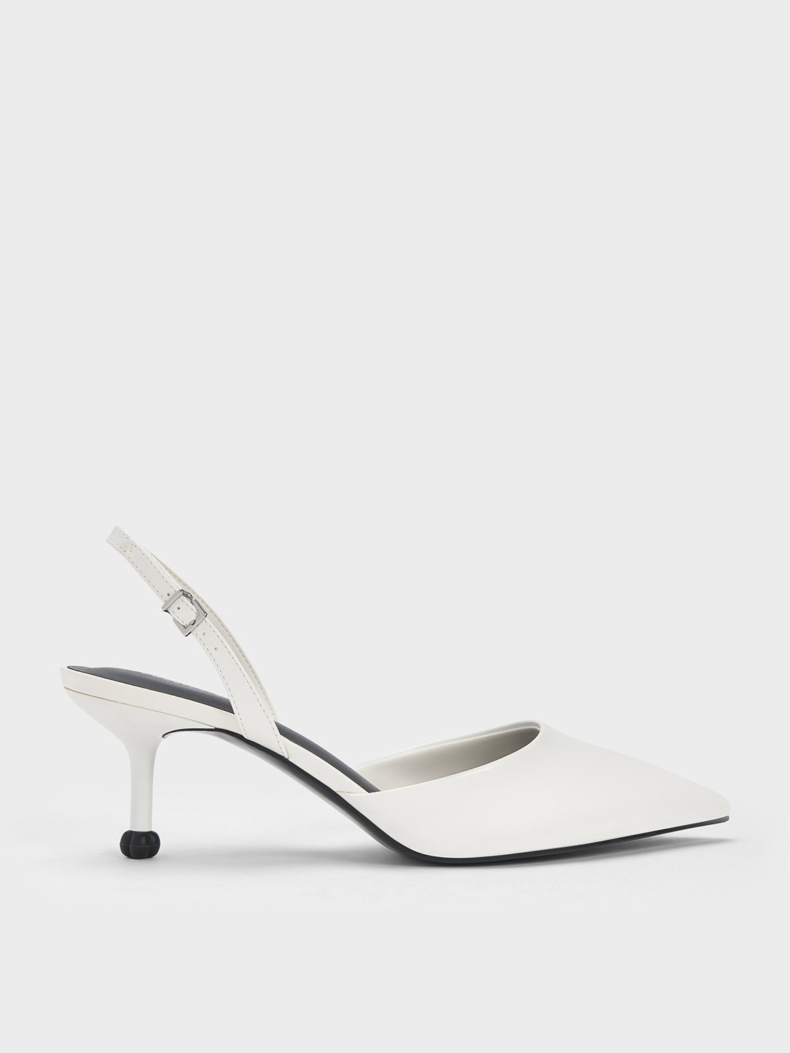 White Sculptural Heel Slingback Pumps | CHARLES & KEITH | Charles & Keith CA