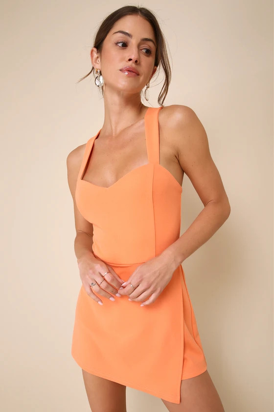 Latest Crush Orange Sleeveless Backless Skort Romper | Lulus