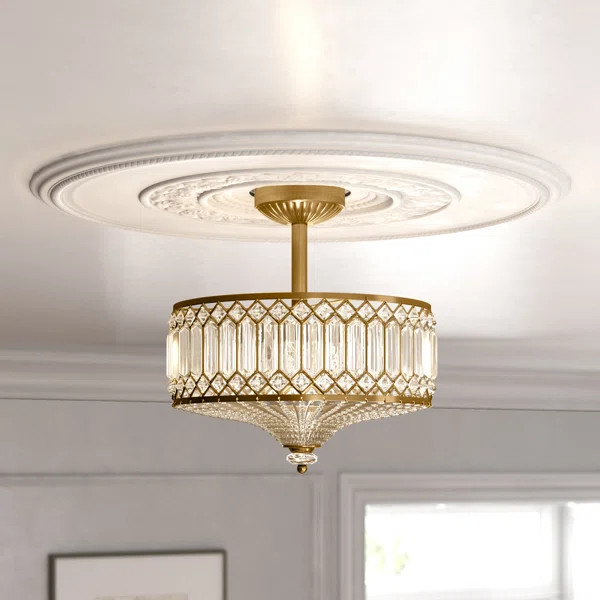 Laurie 2 - Light 14.75'' Carved Crystal Drum Semi Flush Mount | Wayfair North America