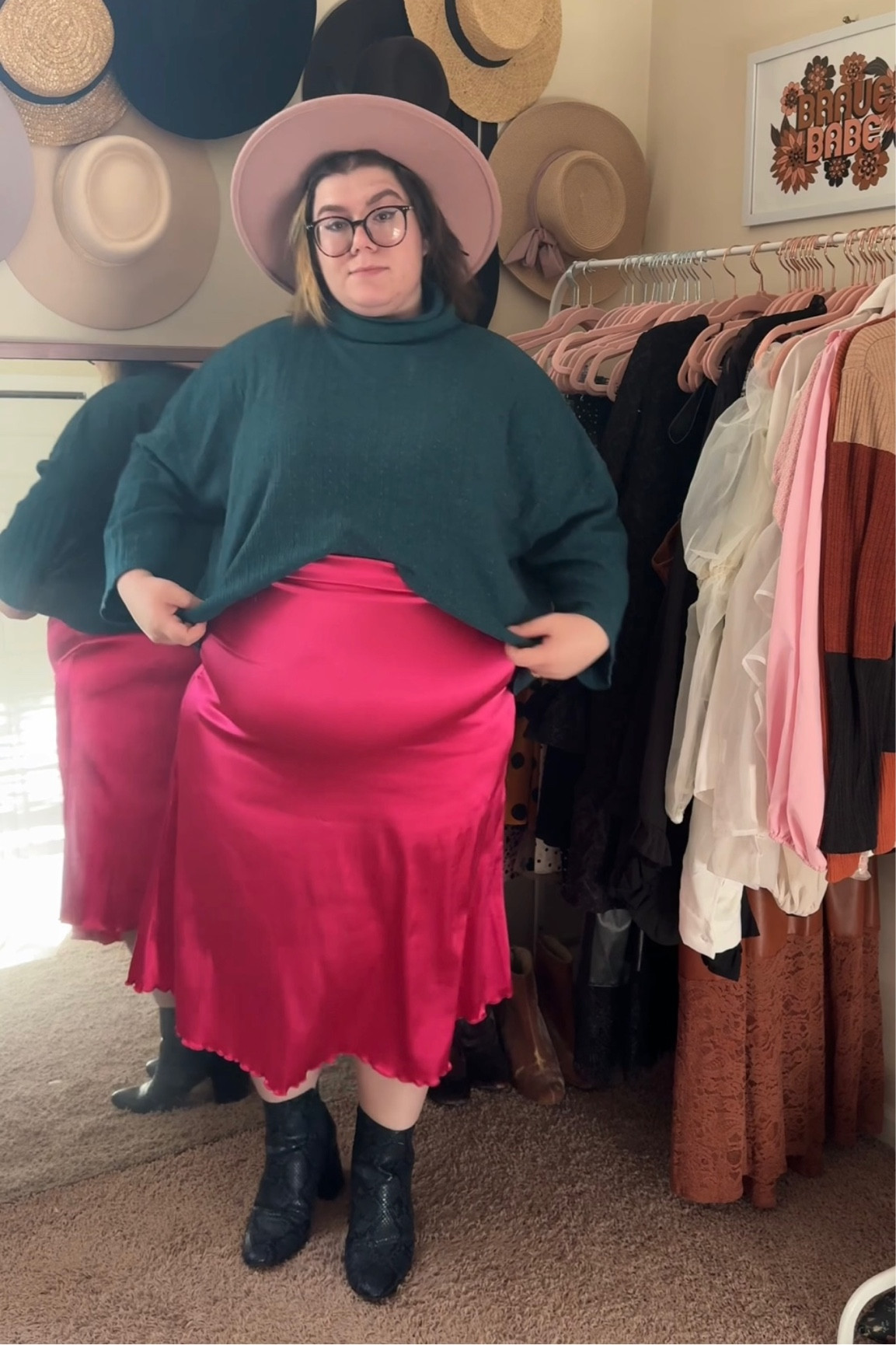 Teal magenta hot pink slip skirt fall outfit 

#LTKplussize #LTKSeasonal #LTKstyletip