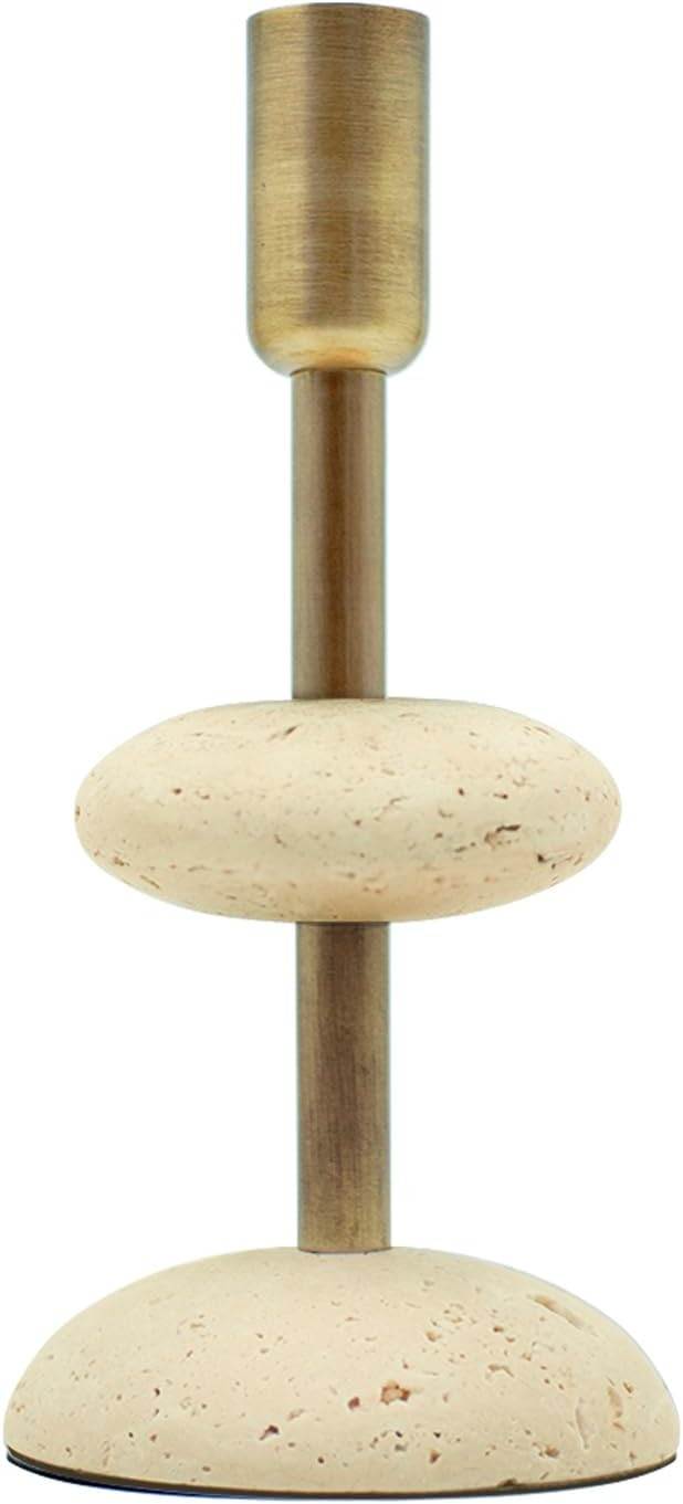 NEXOTIQUE Travertine Brass Candlestick Holders, Marble Taper Candle Holder for Dining Table Déco... | Amazon (US)