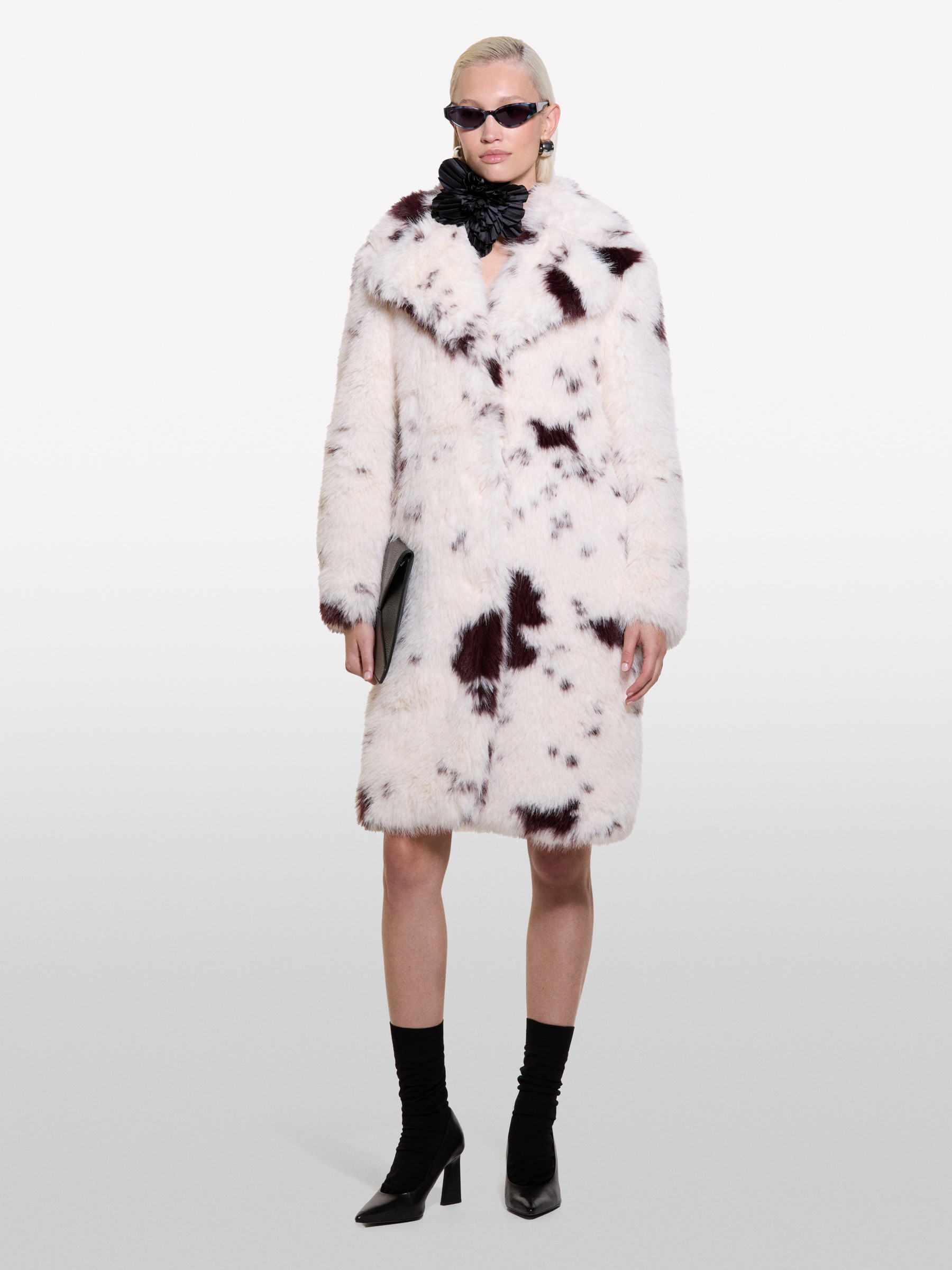 Animal print faux fur coat, Creamy White - Sisley | Sisley UK