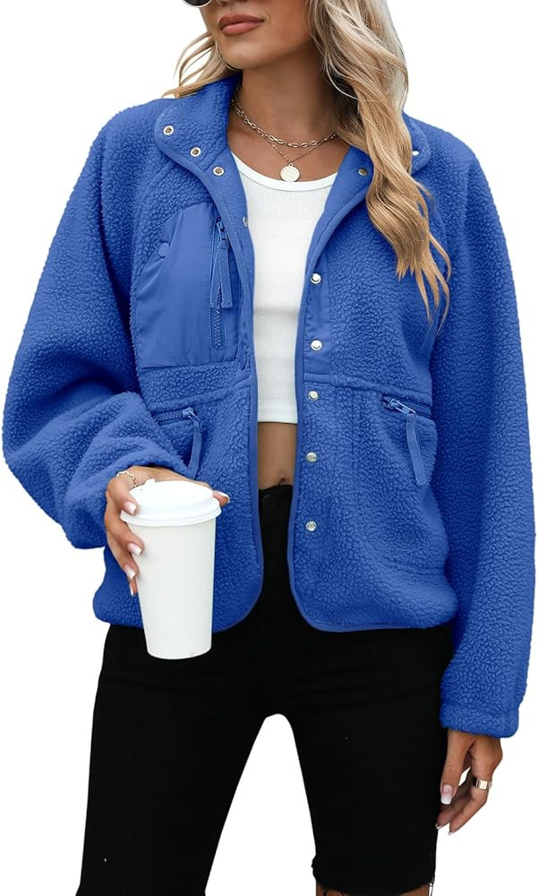 Yanekop Womens Fleece Jacket Fuzzy Long Sleeve Short Winter Coats Button Down Sherpa Jacket Outer... | Amazon (US)