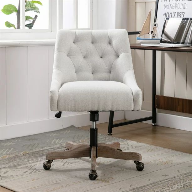 Swivel Shell Office Chair, Modern Tufted Linen Upholstered Swivel Task Chair with Wheels and Adju... | Walmart (US)