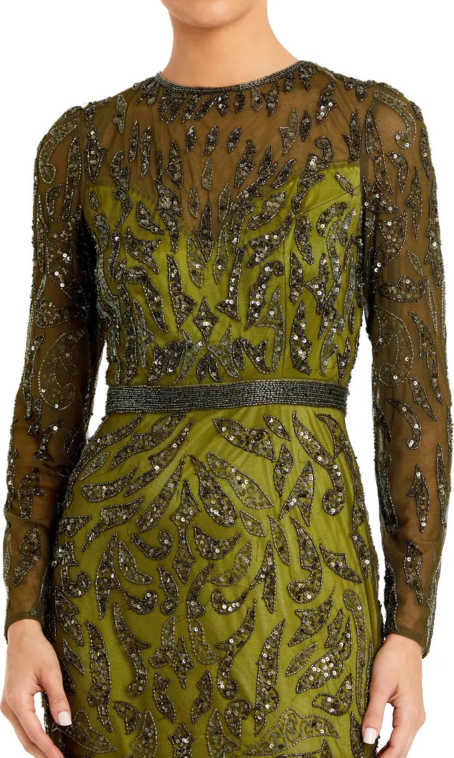 Abstract Beaded Long Sleeve Evening Gown | Nordstrom