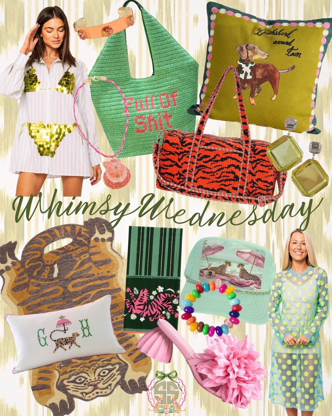 Whimsy Wednesday serving maximal dopamine and I’m absolutely here for it 💚🐅✨
Sequins, tiger stripes, cheeky needlepoint, funky florals, and enough color to cure a bad mood instantly. Basically the “more is more” starter pack. 💖🍒🌼

#LTKmomlife #LTKHome #LTKSwim