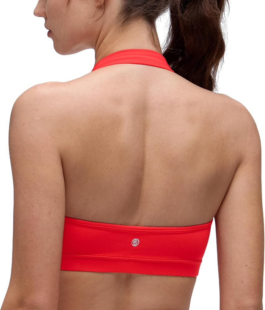 CRZ YOGA Butterluxe Halter Sports Bras for Women - Scoop Neck Padded Open Back Yoga Crop Gym Tops... | Amazon (US)