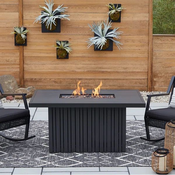 Calvin 52" Rectangle Metal Propane Fire Pit Table With Hidden Tank in Black Coral by Real Flame | Wayfair North America