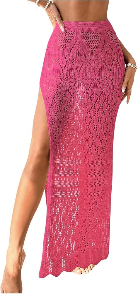 SHENHE Women's Crochet Swim Cover Up High Slit Sheer Long Beach Skirt Cover Up | Amazon (US)