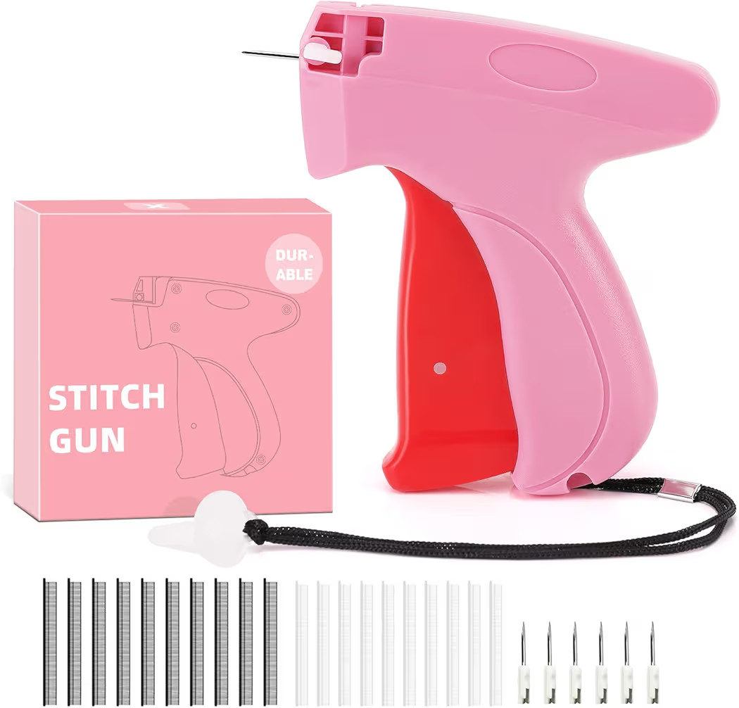 Stitch Gun for Clothes, Handheld Quick Sticky Sewing Tag Gun Fixer instant Pants Hemming Tool, Tagging Gun for Clothing, Includes 6 Needle,5000 Pcs Micro Fasteners(2500 White & 2500 Black) | Amazon (US)