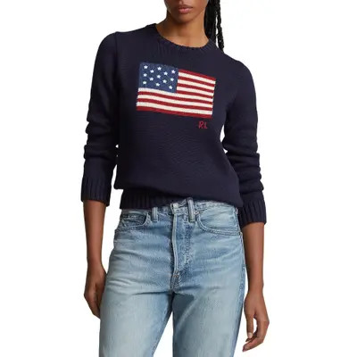 Polo Ralph Lauren Flag Crewneck Sweater in Navy at Nordstrom, Size Small | Nordstrom