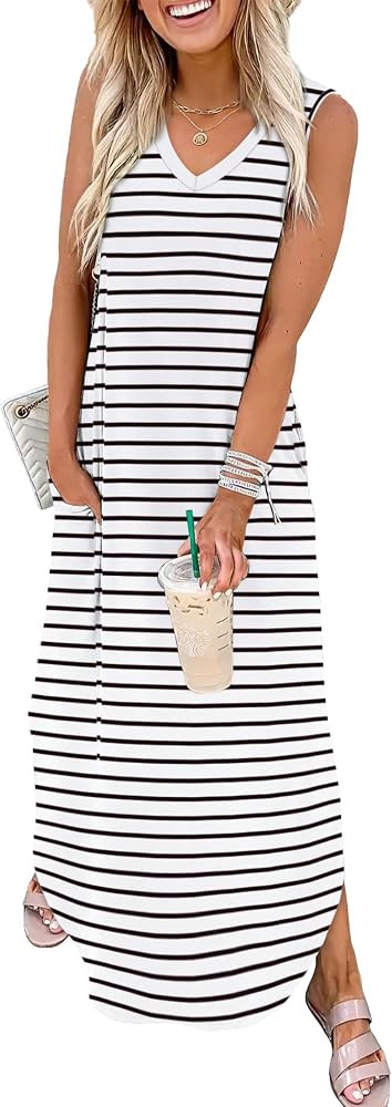 Sampeel Summer Dresses Maxi Dress Vacation Beach Sundresses 2025 with Pockets | Amazon (US)