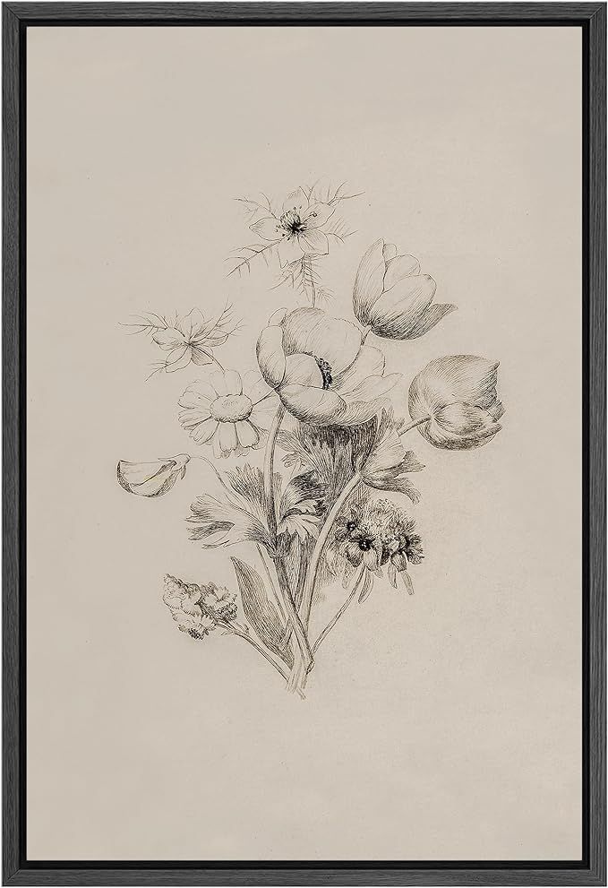 SIGNFORD Framed Canvas Print Wall Art Classic Floral Sketch Elegant Monochrome Botanical Illustra... | Amazon (US)