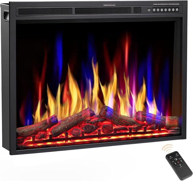 Joy Pebble 37 Inch Electric Fireplace Insert,750W/1500W Recessed Electric Fireplace Heater,Adjust... | Amazon (US)
