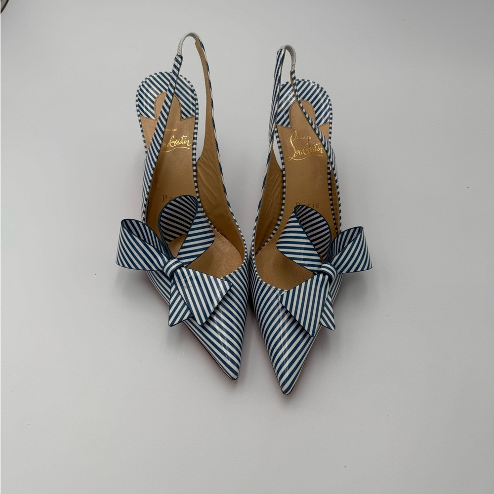 Christian Louboutin Blue and White Striped Heels size 37 | Poshmark
