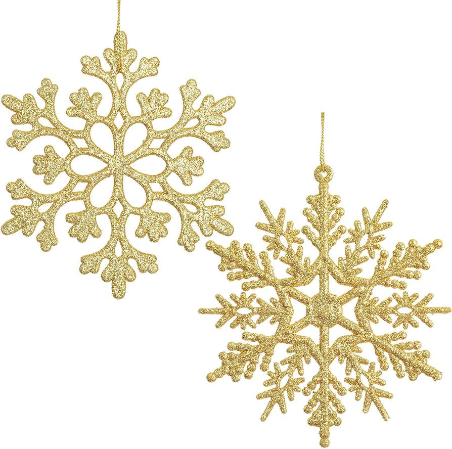 DearHouse 36Pcs Christmas Glitter Snowflake Ornaments, 4 Inch Plastic Snowflake Christmas Tree Or... | Amazon (US)