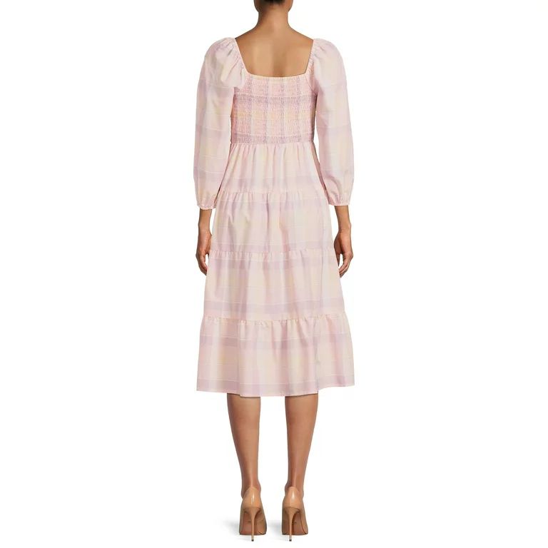 Time and Tru Women's Long Sleeve Smocked Midi Dress, Sizes XS-XXXL | Walmart (US)