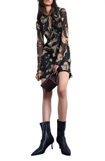 Topshop Abstract Print Long Sleeve Chiffon Minidress in Black Multi at Nordstrom Rack, Size 8 Us (Fits Like 6-8) | Nordstrom Rack