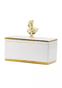 A & B Home 7.75" White and Gold Rectangular Lidded Canister with Sculptural Bust Handle | Belk