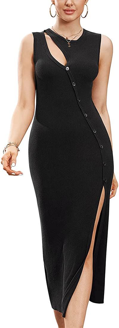 ninovino Women's Summer Knit Dress Sleeveless Crewneck Bodycon Midi Club Tank Top Dresses | Amazon (US)
