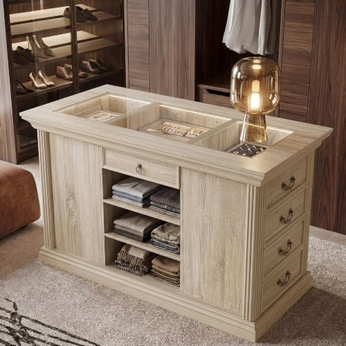 Homsee 50" W Closet Island with 10 Drawers and Glass Top, Oak | Amazon (US)