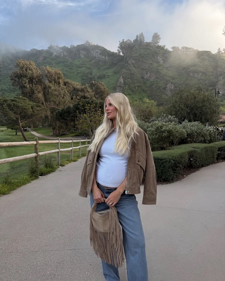 Wearing a medium in jacket, small in tank, 29 reg in jeans (sized up for pregnancy), shoes are tts (linking similar)! #kathleenpost

Casual chic outfit, spring transition outfit, casual date night look, maternity outfit, bump friendly look, spring outfit 2026

#LTKootd #LTKBump #LTKTravel