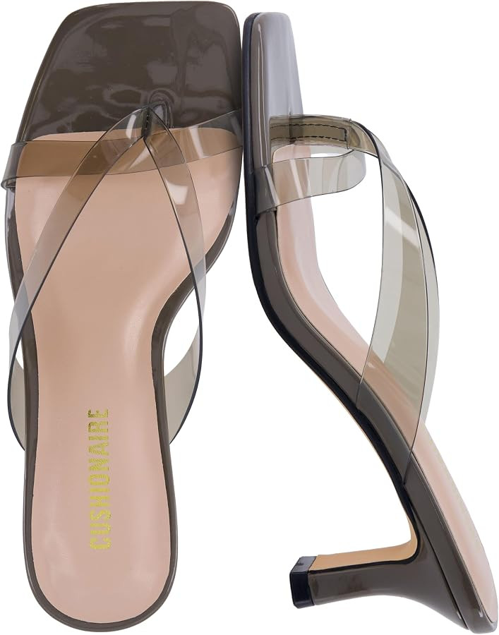 CUSHIONAIRE Shana Clear Jelly Strap Heels for Women, Flared Kitten Heel Slide with Cushioned Foot... | Amazon (US)