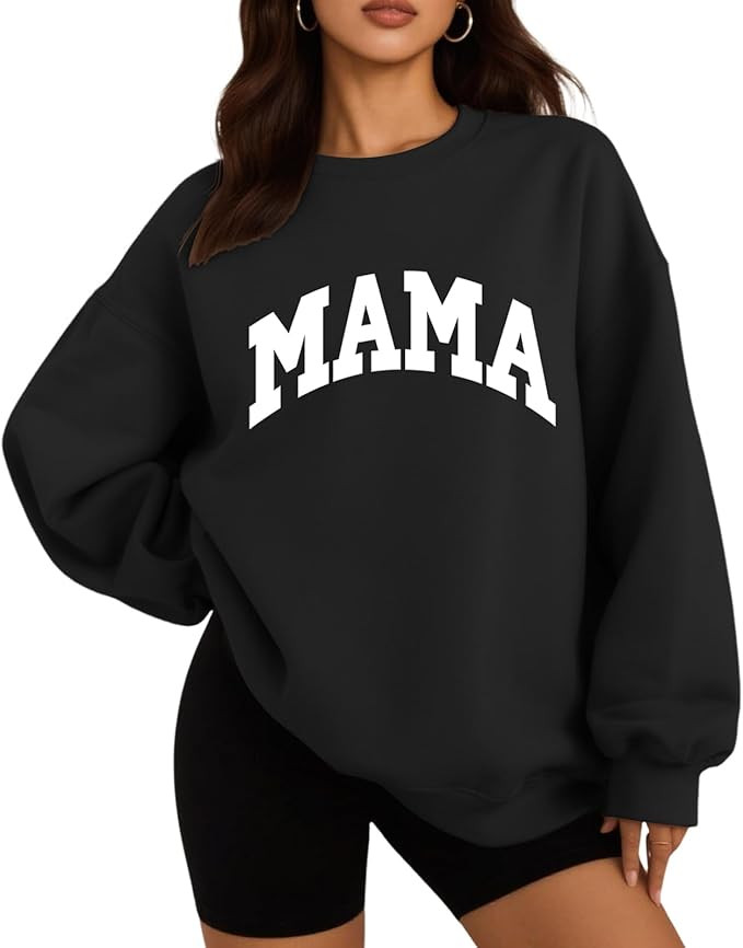 Mama Sweatshirts Oversized Crewneck Long Sleeve Mom Sweatshirt Graphic Casual Loose Fit Pullover | Amazon (US)