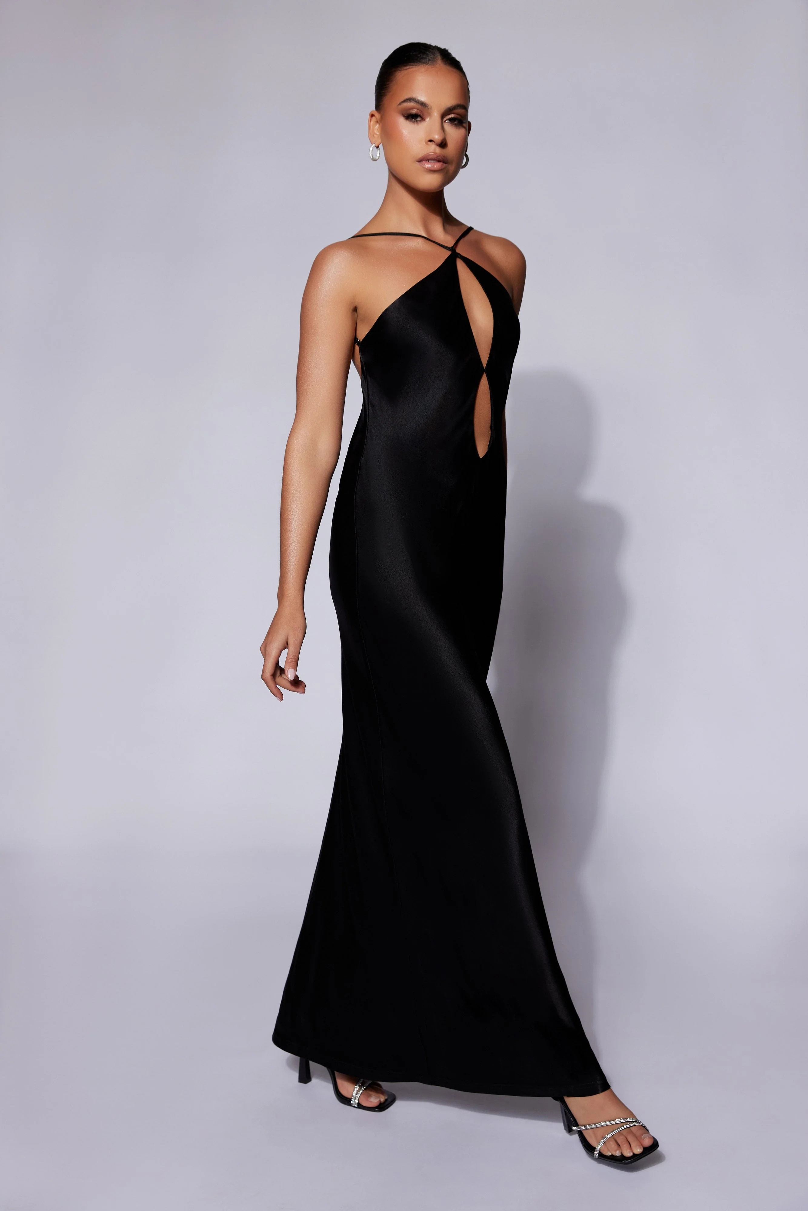 Lucia Satin Cut Out Maxi Dress - Black | Meshki (APAC)