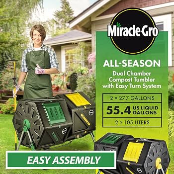 Miracle-Gro Large Dual Chamber Compost Tumbler – Easy-Turn, Fast-Working System – All-Season,... | Amazon (US)
