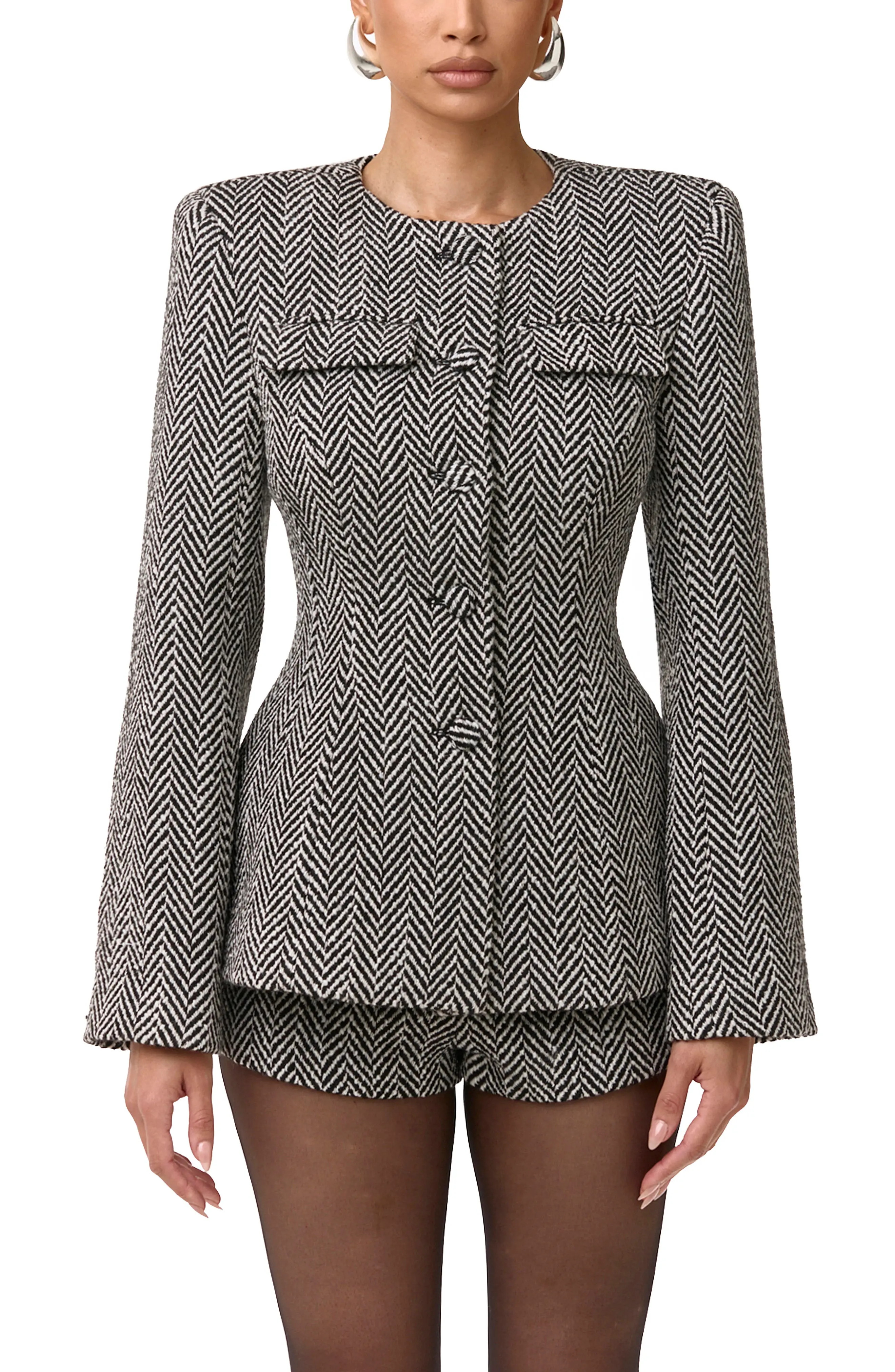 Naked Wardrobe Herringbone Wool Blend Blazer (Women) | Nordstrom | Nordstrom