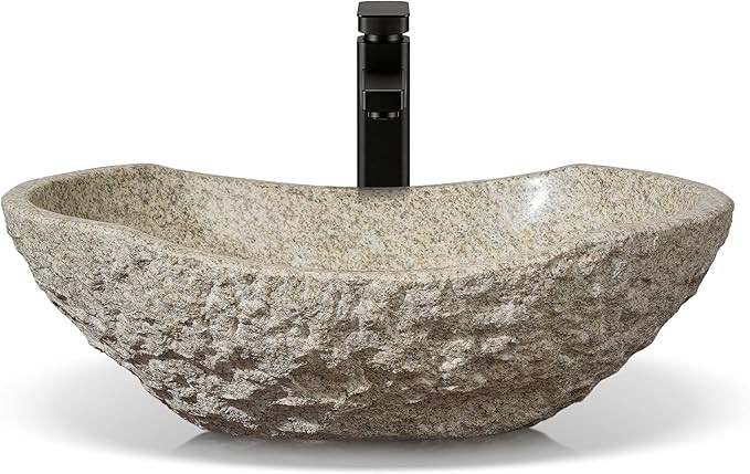 Granite Vessel Sink for Bathroom, 20 inch Hand-carved Natural Stone Above Counter Vanity Sink, Mo... | Amazon (US)
