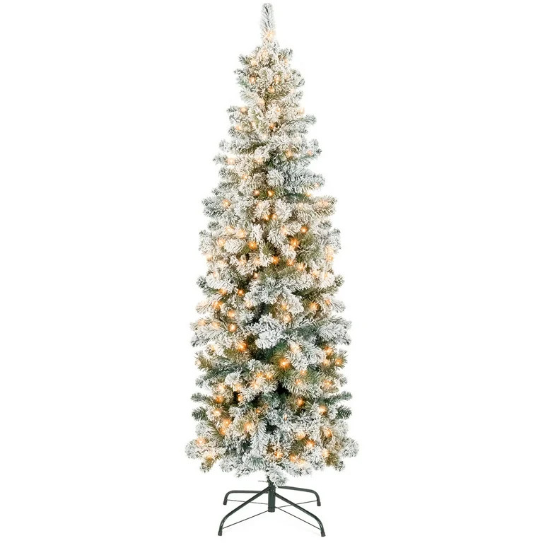 Best Choice Products 7.5ft Pre-Lit Artificial Snow Flocked Pencil Christmas Tree Holiday Decorati... | Walmart (US)