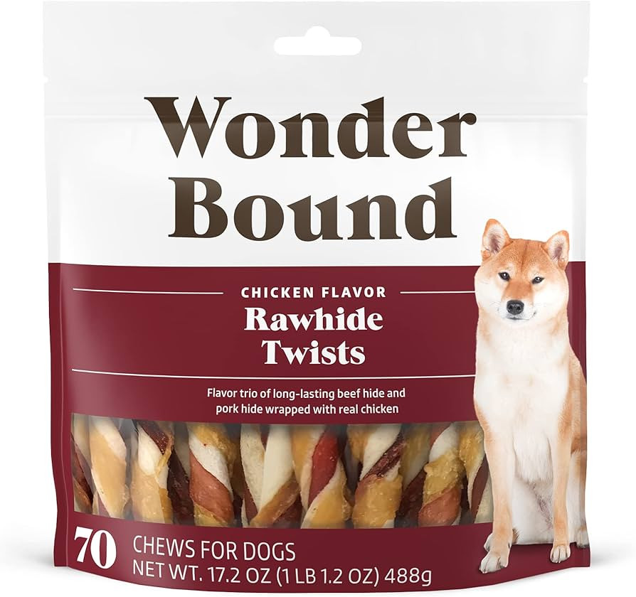 Amazon Brand - Wonder Bound Chicken Flavor Dog Rawhide Twist Sticks, 70 Count, 1.08 pound (Pack o... | Amazon (US)