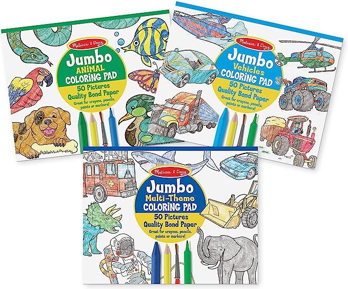Amazon.com: Melissa & Doug Jumbo 50-Page Kids' Coloring Pads Set - Animals, Vehicles, and More : ... | Amazon (US)