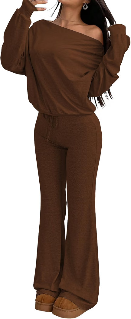 Nimsruc Off The Shoulder 2 Piece Sets For Women Fall Matching Lounge Set | Amazon (US)