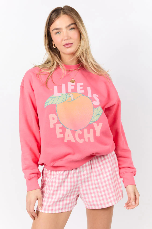 Life Is Peachy Light Red Graphic Sweatshirt SALE | Pink Lily
