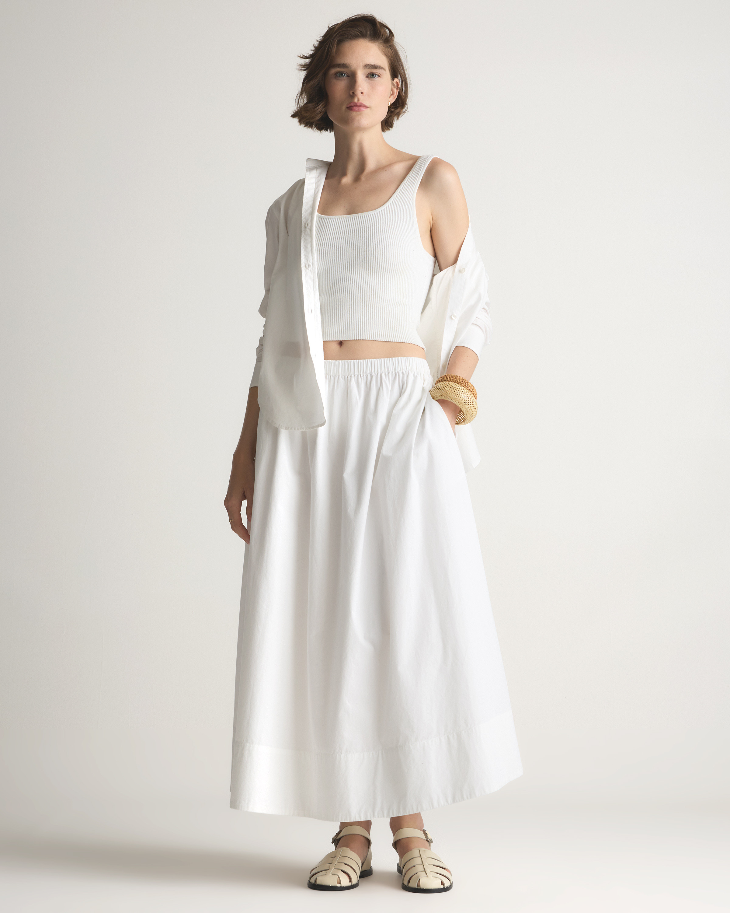Quince | Women's Poplin A-line Maxi Skirt in Classic White, Size XL, Organic Cotton | Quince